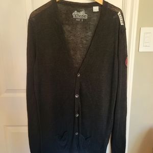 Energie Men's Black lightweight Cardigan with Subtle Red Patch
